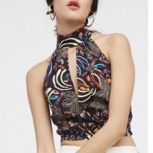 Free People Tropical Floral Printed Halter Crop Top (S)